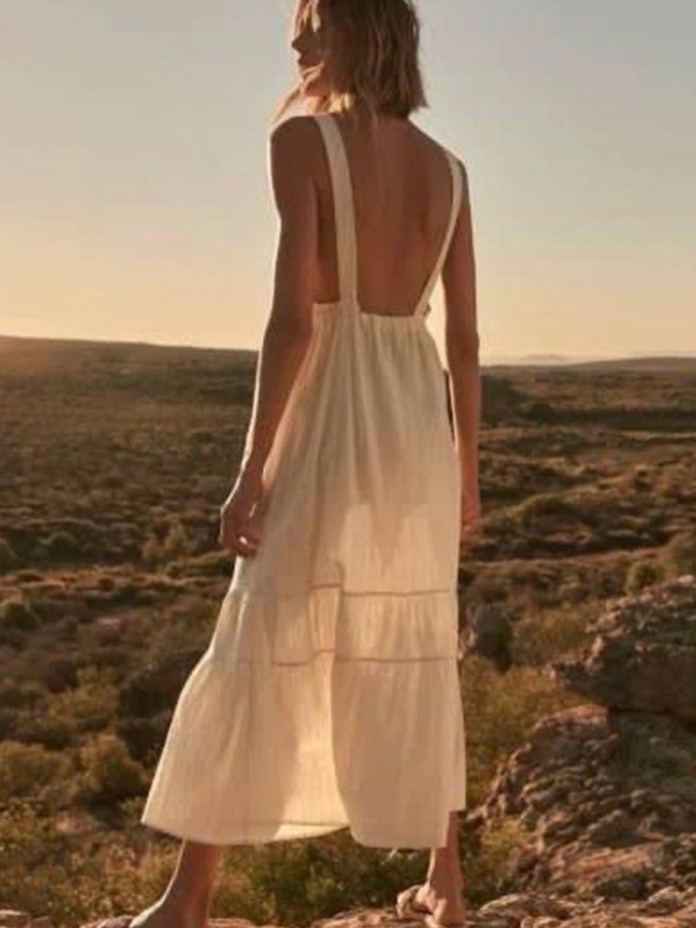 Zara Cream Backless Tiered Maxi Dress
